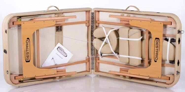 RESTPRO Inklapbare mobiele Massagetafel beige met houten frame Memory 3